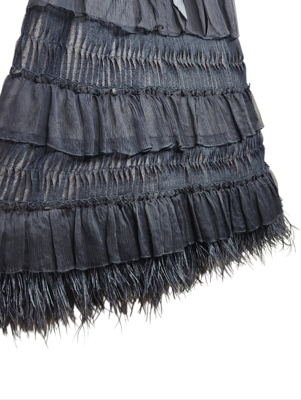 BCBGMaxAzria Black Silk Ostrich Feather Fringe Cocktail Dress LBD Womens Size 8 - Picture 5 of 15